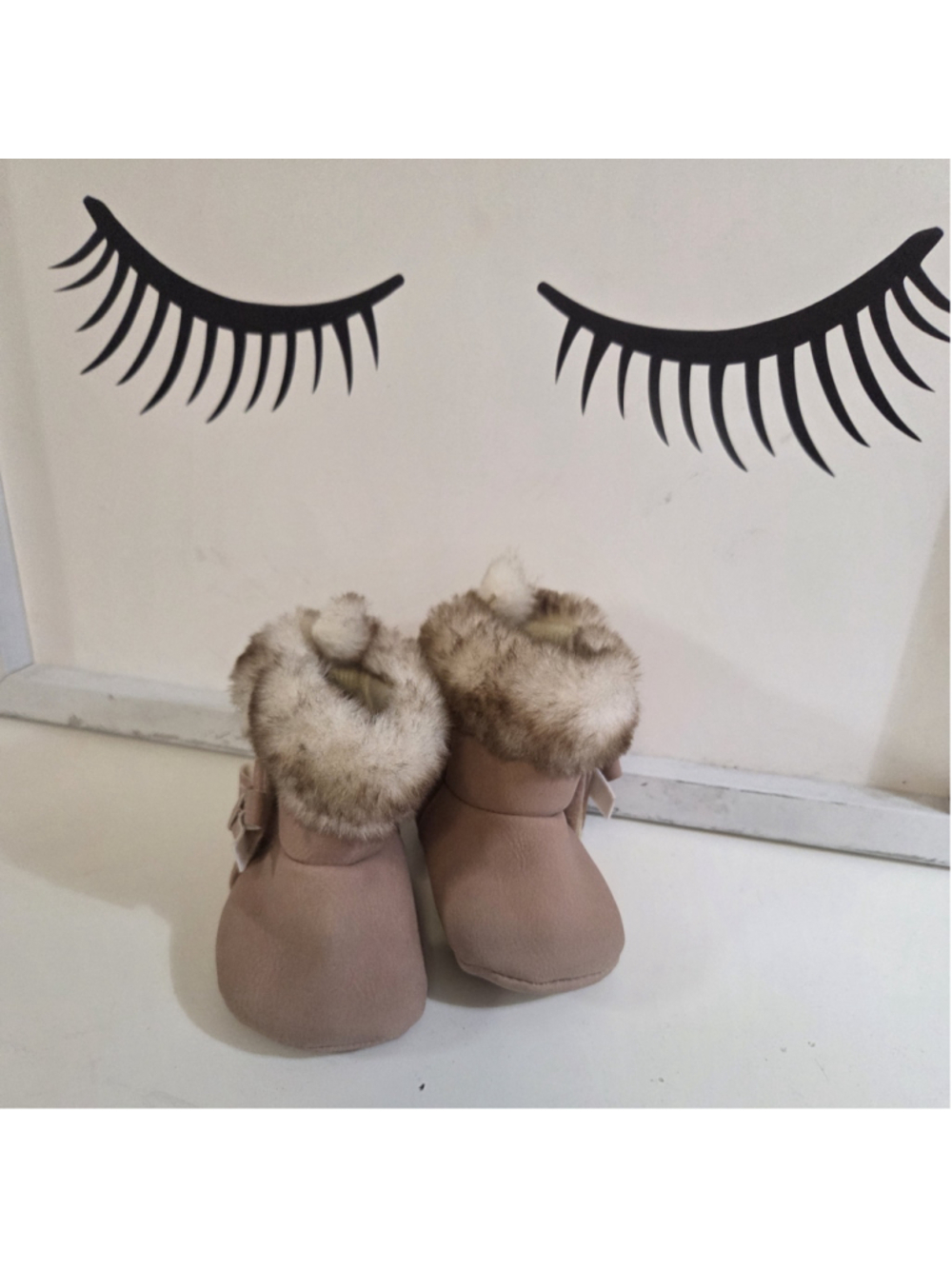Baby Child of Mine Faux Fur Booties Size 3-6M Beige Brown